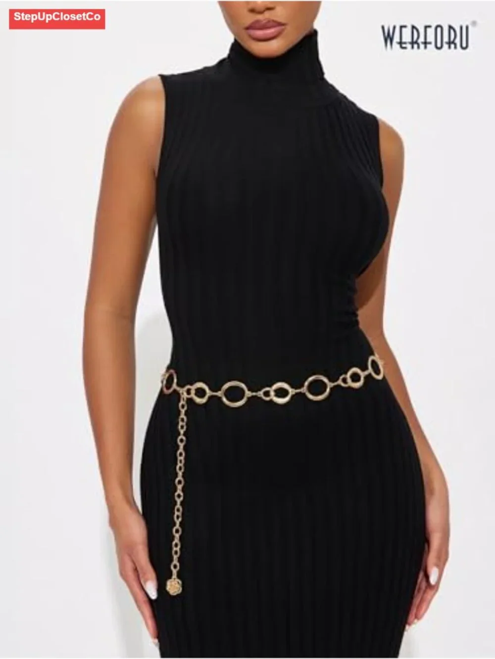 Chain Belt for Women Metal Waist Belt Link Gold Dresses Jeans